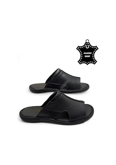 Tamamen Hakiki Deri Ve Topuk Yastıklı Sistemli Ortopedik Erkek Terlik Siyah-60 Siyah Tamamen Hakiki Deri Ve Topuk Yastıklı Sistemli Ortopedik Erkek Terlik Siyah-60 Siyah