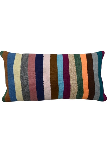 Zehra Abla Halı Yeni El Dokuma Dekoratif Lumbar Kilim Kırlent Yastık Kılıfı 6697 Çok Renkli