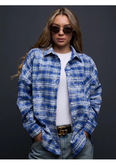 Justfıre Kareli Oversize Gömlek 268682244 Açık Mavi