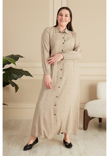 Kadin Buyuk Beden Çıtır Desen Yazlik Tesettur Elbise 001