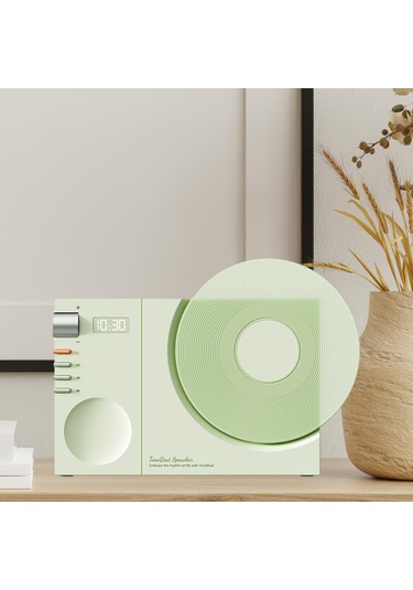 Suntek Vintage Plak Çalar Kablosuz Masa Hoparlörü Pille Yeşil