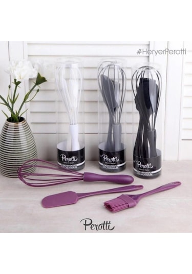Perotti 15398 Mundo 3'lü Set Çırpıcı,spatula Ve Fırça Çırpıcı Seti Siyah Renkli