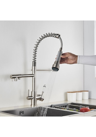 Mutfak Eviye Bataryası Dual Flow Su Arıtma Çıkışlı Spiralli Yeni