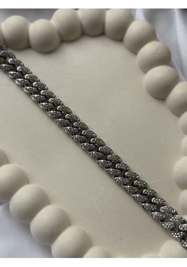 Silver Taşlı Zincir Bileklik Altın - Gümüş