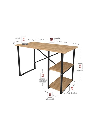 2 Raflı Çalışma Masası Bilgisayar Masası Ofis Ders Masası + 5 Raf