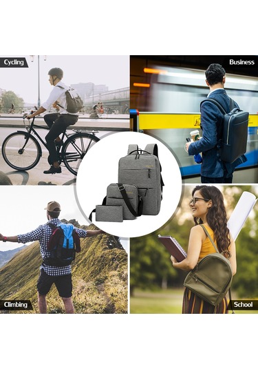 Sırt Çantası Combo Set Laptop Sırt Çantası Suya Siyah 3 Adet Siyah