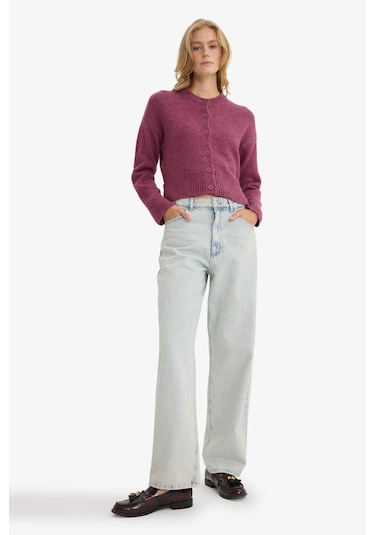 Defacto Regular Fit Bisiklet Yaka Düğmeli Hırka F3031ax25wnpr160 Mor