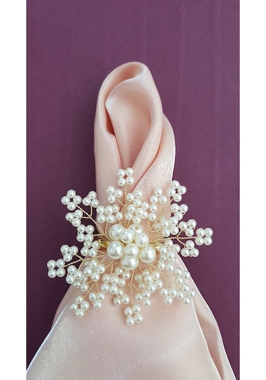 Pekars Şampanya Renk Incili Kartanesi Peçete Yüzüğü 6 Adet