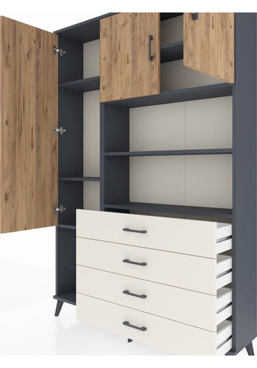 Arges Dolap 7 Raflı 4 Çekmeceli 3 Kapaklı 132x30x195 Antrasit... Antrasit