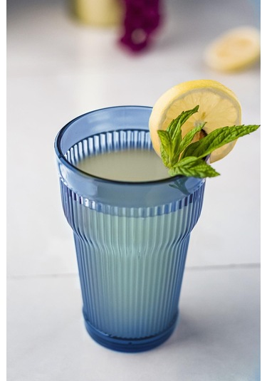 Akrilik Lacivert Tekli Uzun Bardak & Su Meşrubat Bardağı 400 Ml Cam Değildir Lacivert