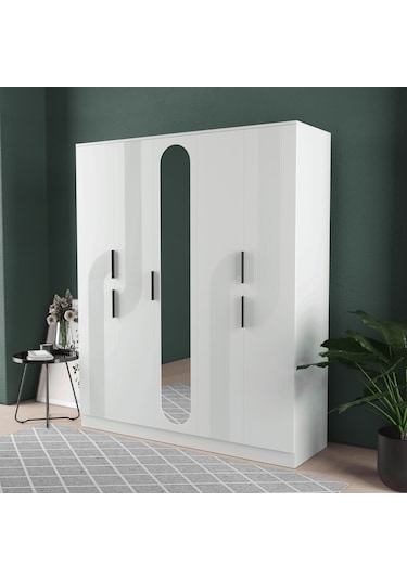 Ekin 5 Kapaklı Eko Gardırop - Mdf Kapak Beyaz