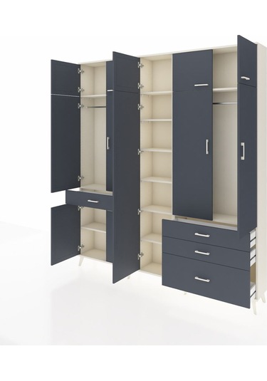 Arges Dolap 11 Raflı 4 Çekmeceli 2 Askılı 220x30x243 Aytaşı-antrasit/antrasit Antrasıt/antrasıt