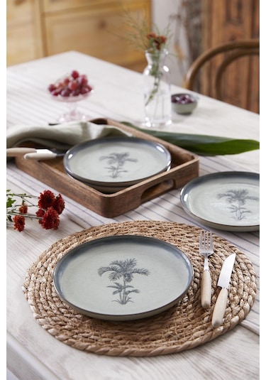 Kütahya Porselen Palmiye 4 Parça 21 Cm Pasta Tabağı 80795 Çok Renkli