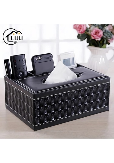 Sunshine011 Black Ldq 4 Bölmeli Çok Amaçlı Suni Deri Mendil Ve Saklama Kutusu, Uzaktan Kumanda Ve Ev Eşyaları İçin Siyah