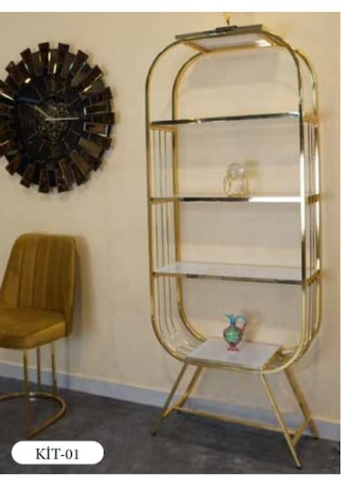 Mim Gold Eyfel 4 Raflı Elips Kitaplık Gold