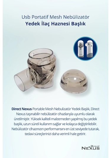 Direct Nexus Portable Mesh Nebulizatör Yedek ilaç Haznesi Başlık