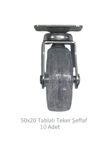 Ofis Koltuk Dolap Etajer 360 Derece Döner 50 X 20 Tablalı Teker Şeffaf 50 Mm 10 Adet Şeffaf