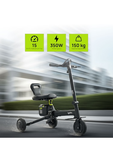 İgofor 3 Tekerlekli Katlanabilir Elektrikli Oturulabilir Scooter Siyah