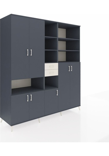 Kronos Dolap 17 Raflı 2 Çekmeceli 7 Kapaklı 220x59x243 Antrasit-antrasit/aytaşı Antrasıt/aytası