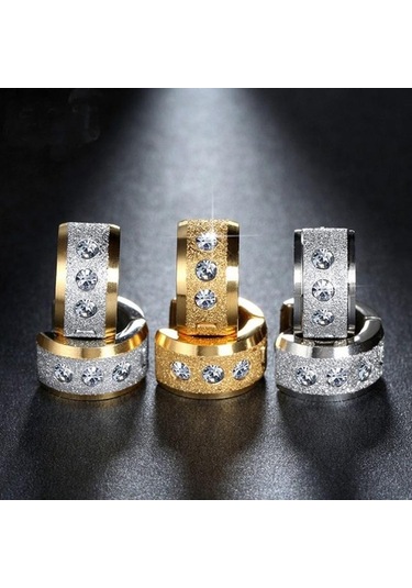 Gümüş Paslanmaz Çelik Küçük Daire Küpe Kaplamalı Parlak Cz Punk Rock Halka Küpe Çift Küpe İçin
