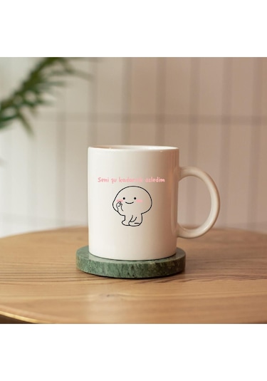 Seni Şu Kadarcık Özledim Yazılı Hediyelik Baskılı Kupa Beyaz