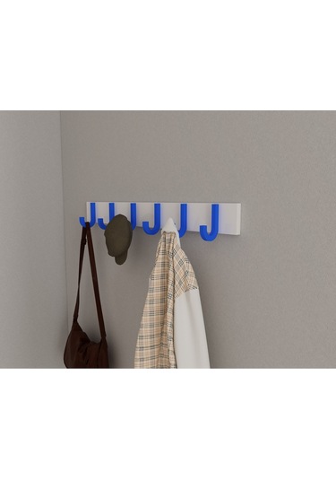 Hepsi3boyutlu Modern Duvar & Kapı Baston Askılık - 6 Adet Mavi J Askılık - Model No : 6 Mavi