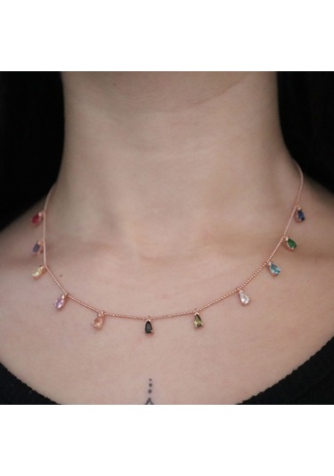 925 Ayar Renkli Shakıra Gümüş Rose Kolye