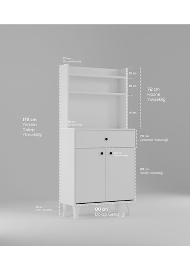 Dekorfim Çok Amaçlı Airfry Dolabı Kahve Köşesi Beyaz