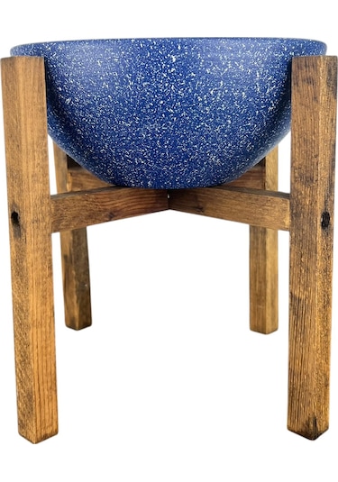 Bitki Tasarımı Ev Dekorasyon Lacivert Granit Aranjman Sunumluk Toprak Saksı 4 Ayaklı 20 Cm Çap