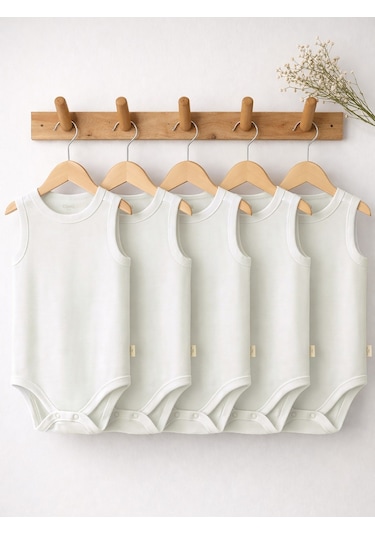 Civil Baby Organik 5 Li Sıfır Kol Çıtçıtlı Badi - Ekru