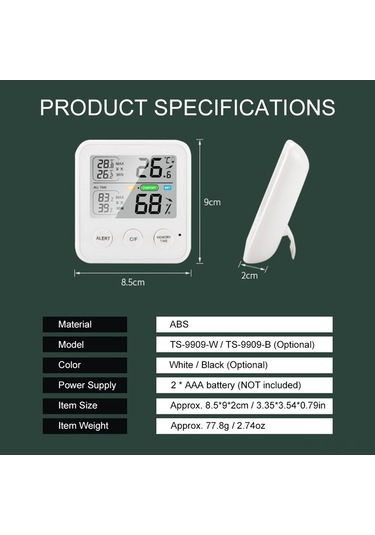 Ulzyvf Geniş Lcd Ekranlı, Gerçek Zamanlı Sıcaklık Ve Nem Ölçer, Konfor Uyarısı İle Kullanım Kolaylığı, Hızlı Okuma Modu İle Kullanım Kolaylığı,