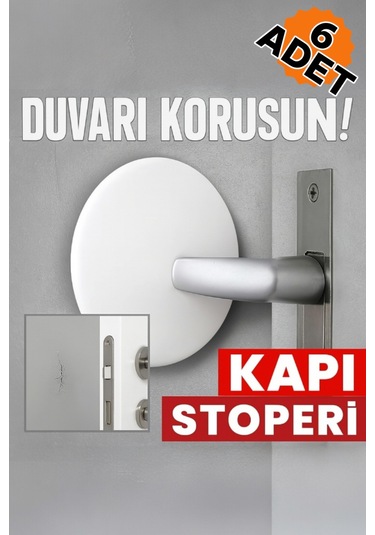 6 Adet Beyaz Yapışkanlı Kapı Kolu Stoperi Duvar Koruyucu Tampon, Durdurucu Tutucu