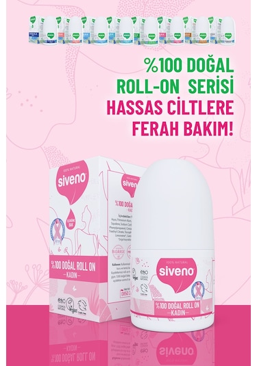 Siveno %100 Doğal Roll On Kadın Deodorant Ter Kokusu Önleyici Bitkisel Leke Bırakmayan Vegan 50 ML