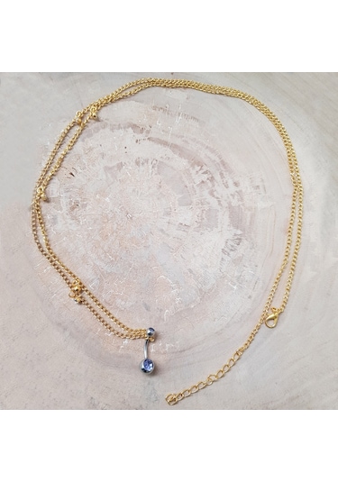 Chavin Zincirli Bele Bağlamalı Taşlı Çelik Göbek Piercing En43Sr