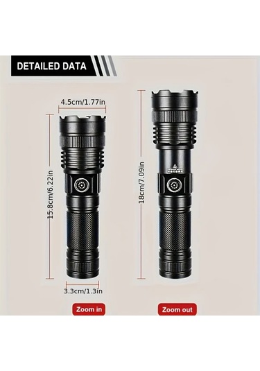 Brightnova Black Ultra Parlak 30w Led Taktik Fener Usb Sarjli Aluminyum Alasim Uzun Menzil Zum Yuksek Kapasiteli Li Ion Pil 400 Lumen Dahili Altın