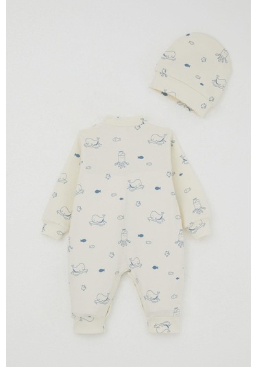 Breeze Erkek Bebek Tulum Sevimli Deniz Hayvanları Desenli 0-6 Ay, Krem Krem