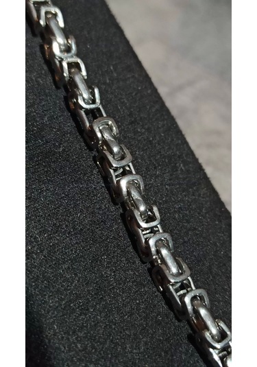 Gümüş Renk, Modern Halkalı Paslanmaz Çelik Erkek Bileklik 22 Cm Çok Renkli