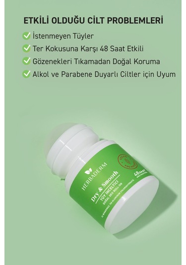 Herbaderm Dry & Smooth Tüy İnceltı̇cı̇ Doğal Roll-On Deodorant 50 ML
