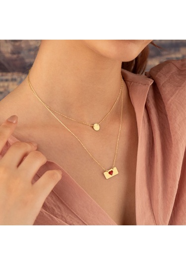 Dkmn Gümüş İkili Mineli Dikdörtgen Kalpve Yuvarlak Kolye