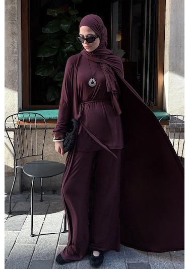 Carell Micro Modal Abaya Mürdüm Çok Renkli