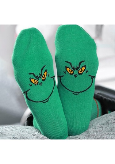 Noel Baba Ve Grinch'in Yer Aldığı 1 Çift Unisex Noel Çorabı. Yeni