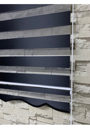 Siyah Renk Bambu Zebra Perde (Etekli)