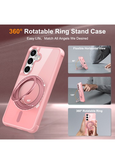 Samsung Galaxy S25 / S24 Kılıfı Magsafe Döndürülebilir Halka Ayaklı Tpu + Pc Telefon Kılıfı İle Uyumlu Pembe