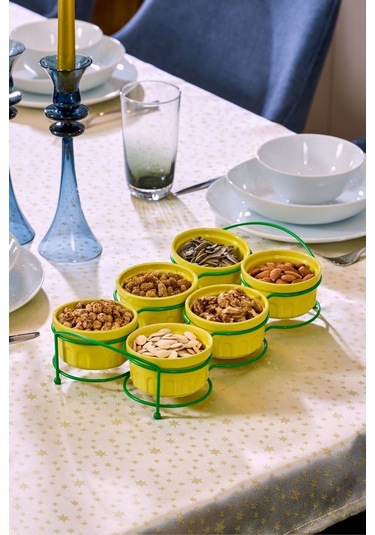 Edora Home Yeşil Altı Bölmeli Çerezlik İkram Seti Metal Paslanmaz