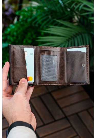 Brahma Model Unisex Vegan Deri Mekanizmalı Vegan Deri Rfıd Cüzdan Kartlık Portföy Crazy Kahve Siyah