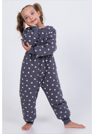 Kız Erkek Çocuk Kalın Elyaf Dolgulu Premium Kalite 2.5 Tog Desenli Uyku Tulumu Antrasit - Gri