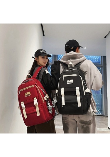 Moda Ve Şık Büyük Kapasiteli Unisex Sırt Çantası, Seyahat Ve Günlük Kullanım İçin Ergonomik Tasarım, Ortaokul Ve Lise Öğrencilerine Uygun Dayanıklı Okul Çantası, Bilgisayar Taşıma Özellikli Kirmizi