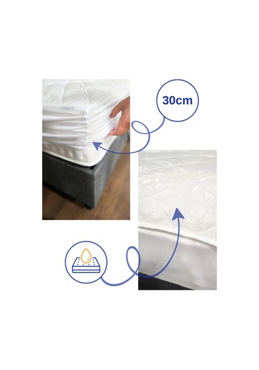 Çift Kişilik 180x200 Su Geçirmez Fitted Lastikli Yatak Koruyucu Alez Kapitone Silikon Elyaf Beyaz