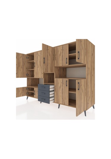 Kronos Dolap 13 Raflı 3 Çekmeceli 9 Kapaklı 220x59x163 Çam-çam/an Çam-çam/antrasit