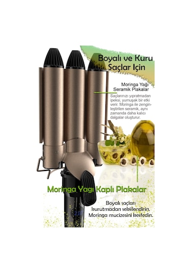 Hairens Hrs-960 - 4 Parça Saç Şekillendirme Seti Wag Maşa & Afro İnce Maşa & 32 MM Kalın Maşa